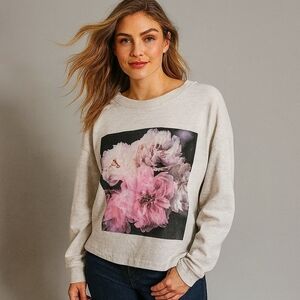 Helena Christensen x H&M Women’s Large Gray Cropped Boxy Sweatshirt Pink Floral